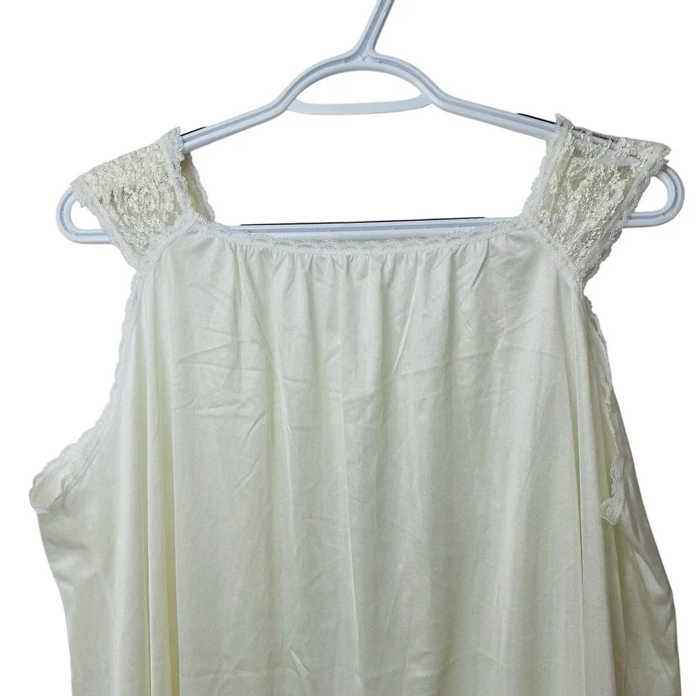 Vtg Midi Ivory Lace Nightgown Pajama Slip Nylon Satin Chemise Stretch Comfort XL - Picture 5 of 5